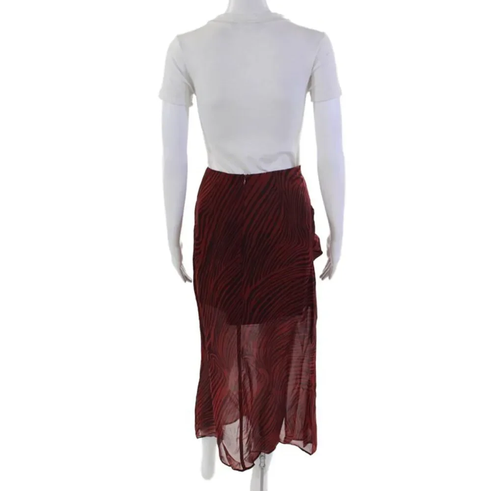 The Fifth Label Womens Zebra Print Drape Detail Lined Maxi Skirt Red Black Sz S